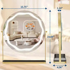 Miroir de courtoisie rond avec boîte de rangement amovible, trois couleurs à intensité variable, rotatif à 360°, convient pour la table de bureau, la chambre à coucher, montage facile, doré