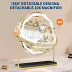 Miroir de courtoisie rond avec boîte de rangement amovible, trois couleurs à intensité variable, rotatif à 360°, convient pour la table de bureau, la chambre à coucher, montage facile, doré