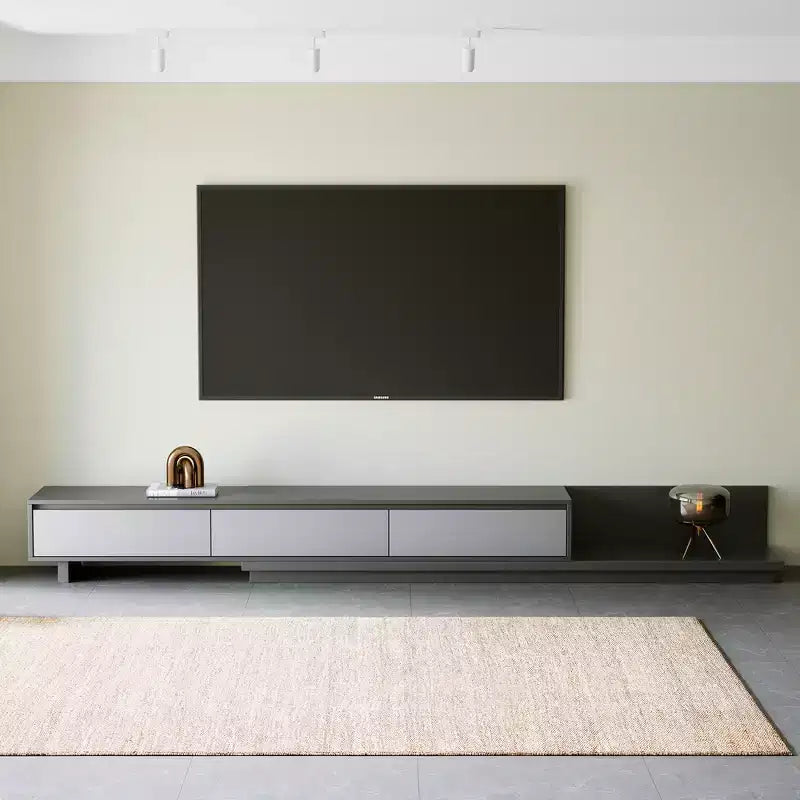 Meuble TV contemporain extensible Luck Live 78,7, d'une largeur maximale de 141,7, avec 3 tiroirs de rangement