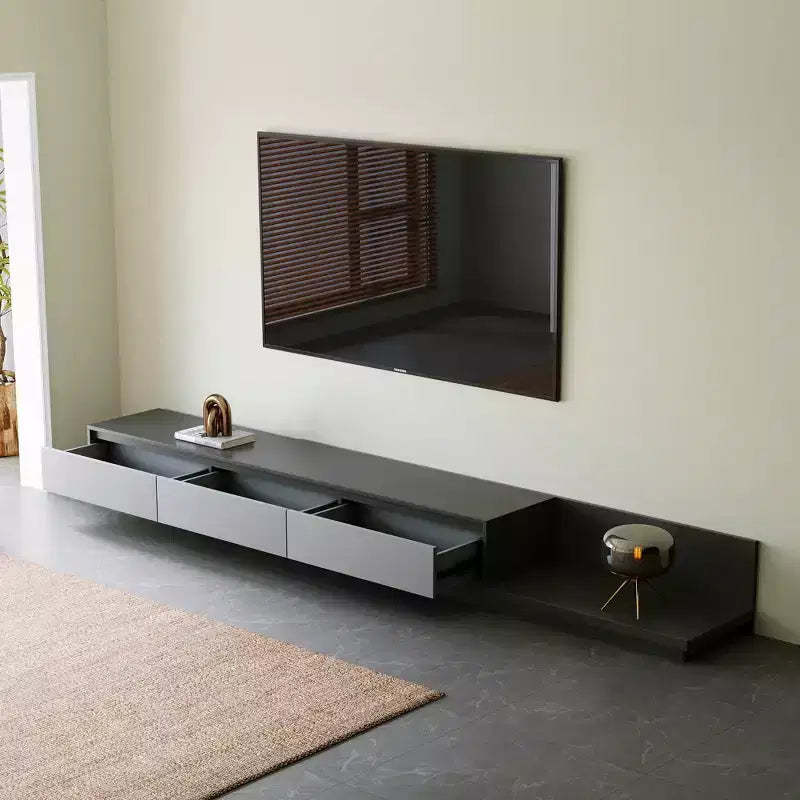 Meuble TV contemporain extensible Luck Live 78,7, d'une largeur maximale de 141,7, avec 3 tiroirs de rangement