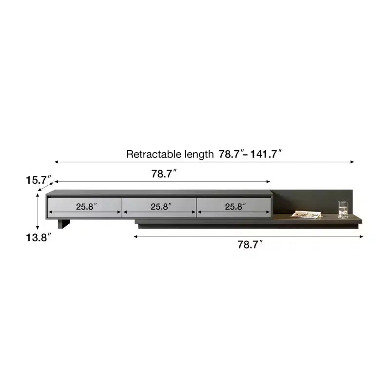 Meuble TV contemporain extensible Luck Live 78,7, d'une largeur maximale de 141,7, avec 3 tiroirs de rangement