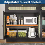 Meuble buffet en rotin de 152 cm avec 2 tiroirs et 4 portes en rotin, étagères réglables et rangement, pour salle à manger, salon, entrée