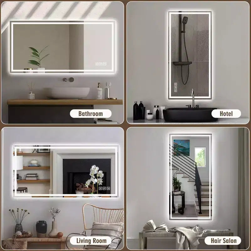 GDFStudio Corin Miroir de salle de bain LED anti-buée moderne 48 po avec design à bords droits, 3 couleurs et gradation à 5 niveaux