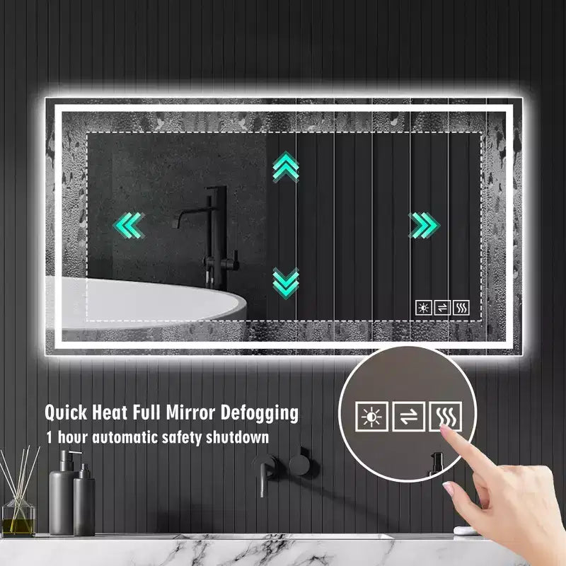 GDFStudio Corin Miroir de salle de bain LED anti-buée moderne 48 po avec design à bords droits, 3 couleurs et gradation à 5 niveaux
