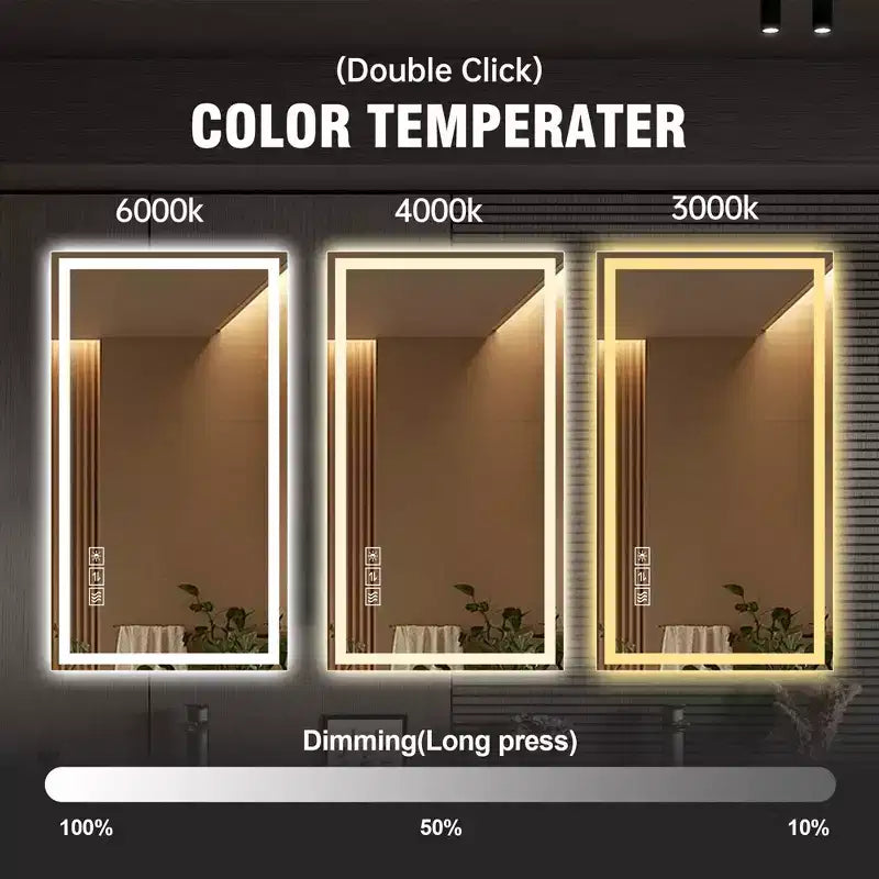GDFStudio Corin Miroir de salle de bain LED anti-buée moderne 48 po avec design à bords droits, 3 couleurs et gradation à 5 niveaux