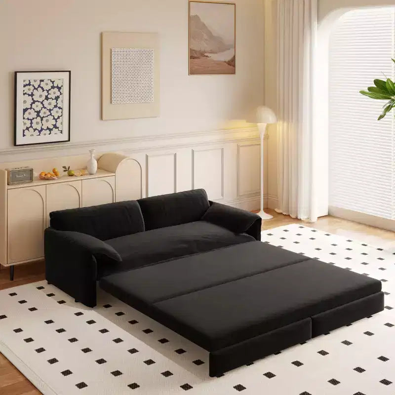 MAYEERTY Canapé-lit escamotable Queen 66, canapé-lit convertible 3-en-1 avec rangement latéral, causeuse multifonctionnelle en velours pour salon et chambre à coucher