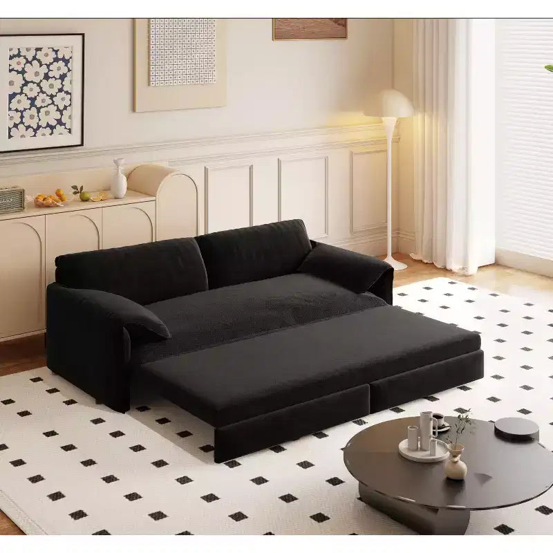MAYEERTY Canapé-lit escamotable Queen 66, canapé-lit convertible 3-en-1 avec rangement latéral, causeuse multifonctionnelle en velours pour salon et chambre à coucher