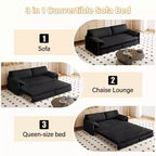 MAYEERTY Canapé-lit escamotable Queen 66, canapé-lit convertible 3-en-1 avec rangement latéral, causeuse multifonctionnelle en velours pour salon et chambre à coucher