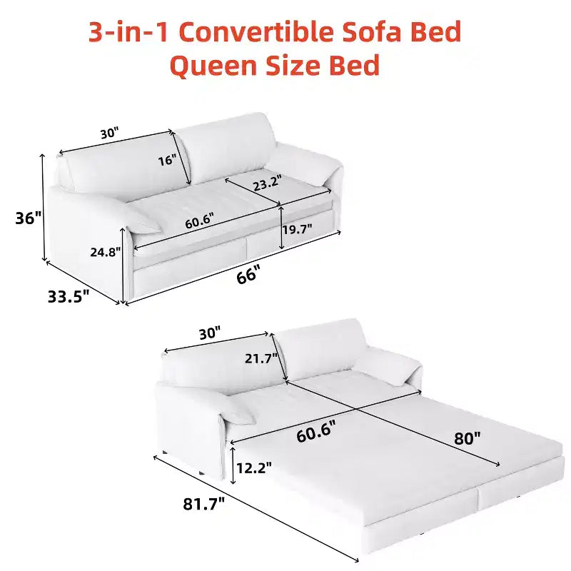 MAYEERTY Canapé-lit escamotable Queen 66, canapé-lit convertible 3-en-1 avec rangement latéral, causeuse multifonctionnelle en velours pour salon et chambre à coucher