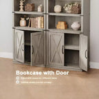 68,7 po de haut Bibliothèque à 5 tablettes avec armoire de rangement, étagère en bois rustique de style campagnard, armoire de présentation autoportante pour salon, chambre à coucher