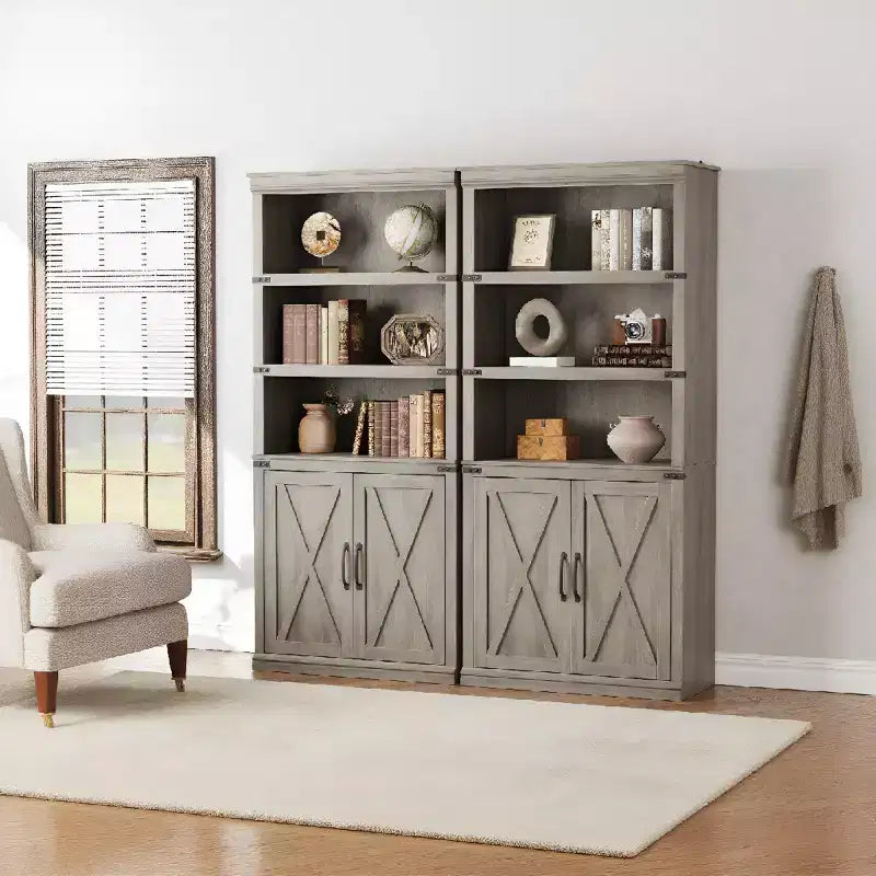 68,7 po de haut Bibliothèque à 5 tablettes avec armoire de rangement, étagère en bois rustique de style campagnard, armoire de présentation autoportante pour salon, chambre à coucher