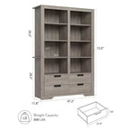 Bibliothèque de ferme de 183 cm de haut avec 4 tiroirs, étagère de rangement double large à 6 niveaux, grande étagère ouverte autoportante pour livres et décoration