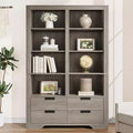 72 Tall Farmhouse Bookshelf with 4 Drawers, 6-Tier Double Wide Storage Bookcase, Freestanding Large Open Shelf for Books and Decor