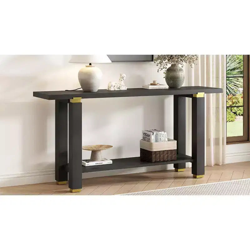 Console Minimaliste avec Rangement, Table d'Entrée en Bois avec Étagère Ouverte, Table de Couloir Style Ferme