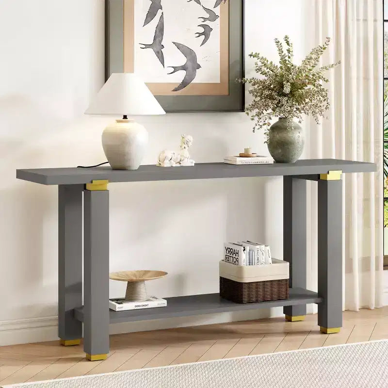 Console Minimaliste avec Rangement, Table d'Entrée en Bois avec Étagère Ouverte, Table de Couloir Style Ferme