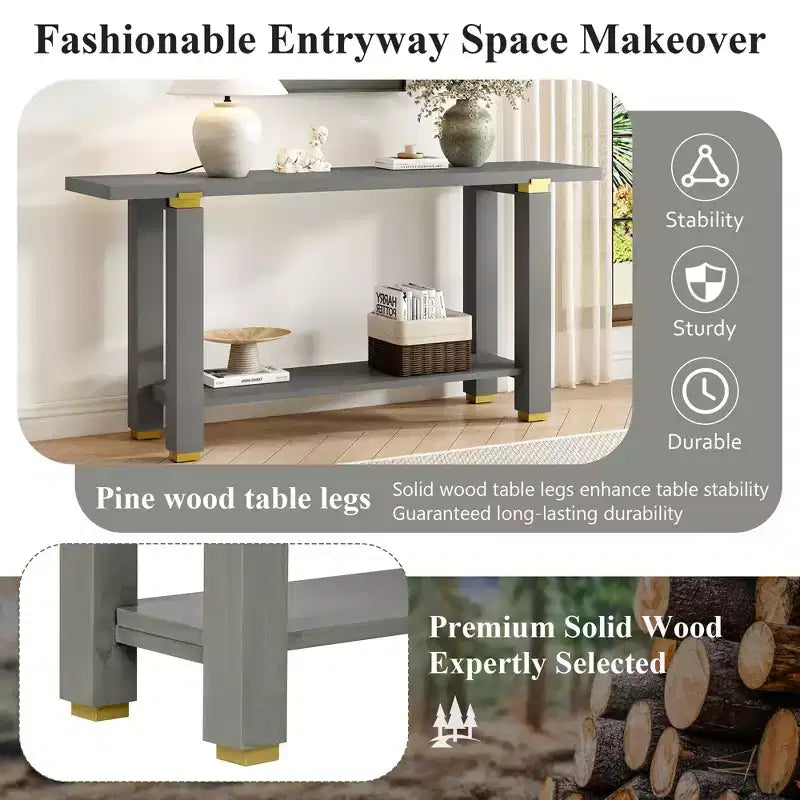 Console Minimaliste avec Rangement, Table d'Entrée en Bois avec Étagère Ouverte, Table de Couloir Style Ferme
