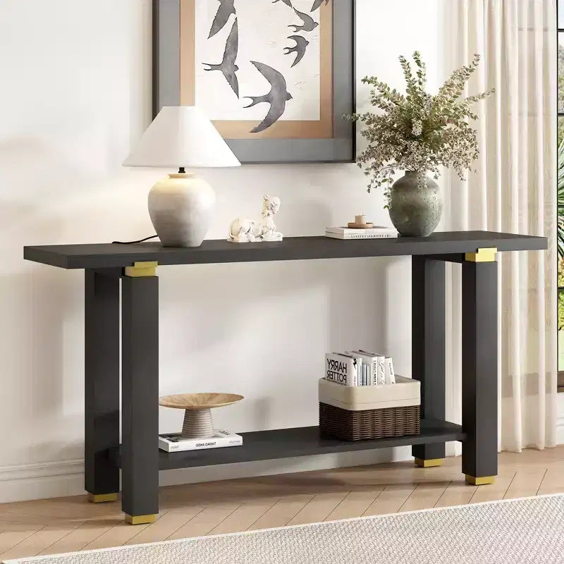 Console Minimaliste avec Rangement, Table d'Entrée en Bois avec Étagère Ouverte, Table de Couloir Style Ferme