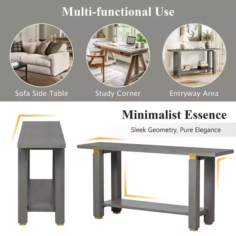 Console Minimaliste avec Rangement, Table d'Entrée en Bois avec Étagère Ouverte, Table de Couloir Style Ferme