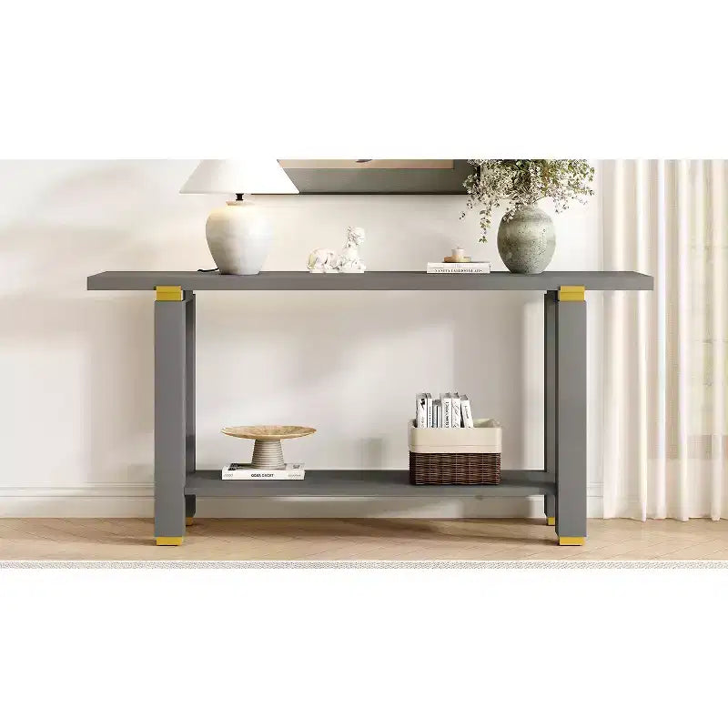 Console Minimaliste avec Rangement, Table d'Entrée en Bois avec Étagère Ouverte, Table de Couloir Style Ferme