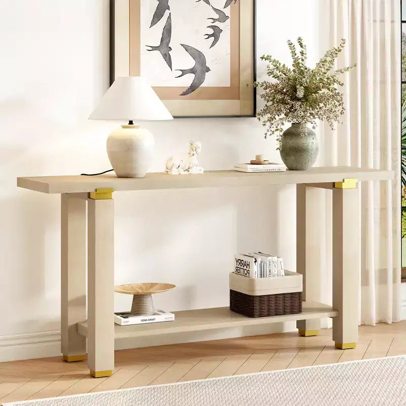 Console Minimaliste avec Rangement, Table d'Entrée en Bois avec Étagère Ouverte, Table de Couloir Style Ferme