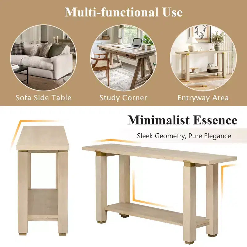 Console Minimaliste avec Rangement, Table d'Entrée en Bois avec Étagère Ouverte, Table de Couloir Style Ferme