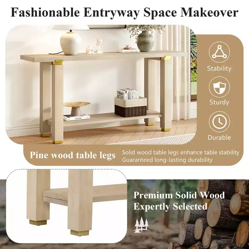 Console Minimaliste avec Rangement, Table d'Entrée en Bois avec Étagère Ouverte, Table de Couloir Style Ferme