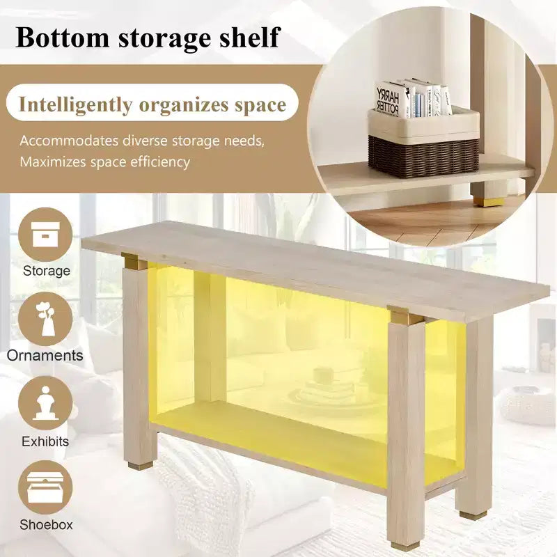Console Minimaliste avec Rangement, Table d'Entrée en Bois avec Étagère Ouverte, Table de Couloir Style Ferme