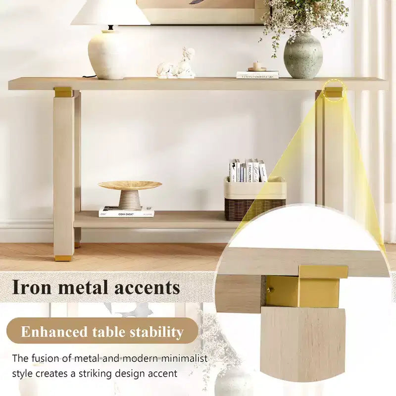 Console Minimaliste avec Rangement, Table d'Entrée en Bois avec Étagère Ouverte, Table de Couloir Style Ferme