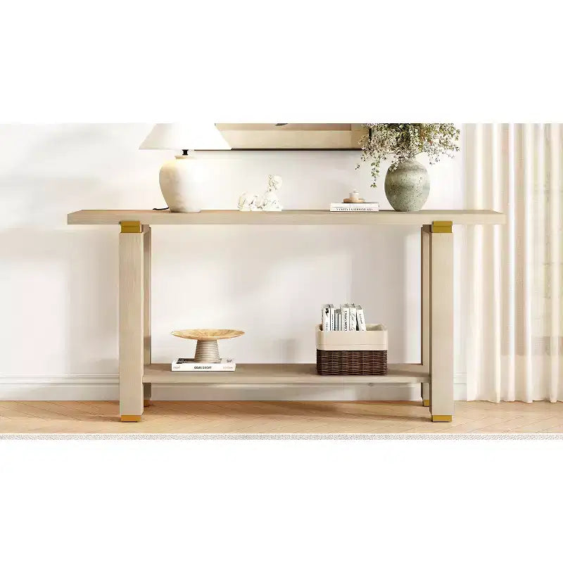 Console Minimaliste avec Rangement, Table d'Entrée en Bois avec Étagère Ouverte, Table de Couloir Style Ferme