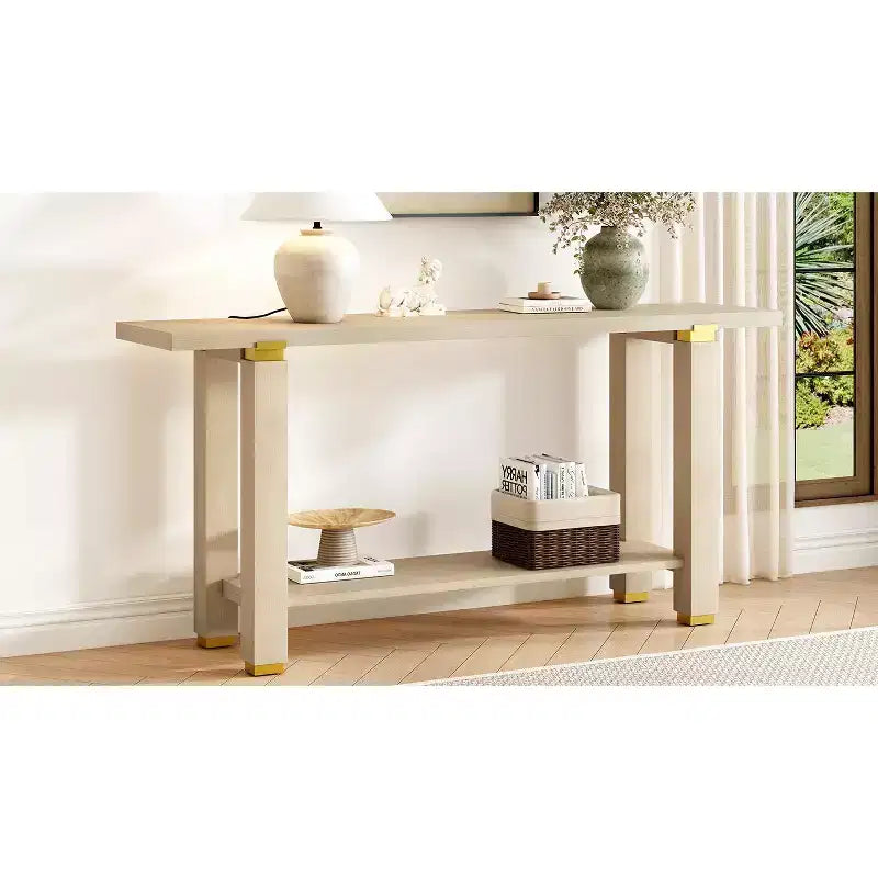 Console Minimaliste avec Rangement, Table d'Entrée en Bois avec Étagère Ouverte, Table de Couloir Style Ferme