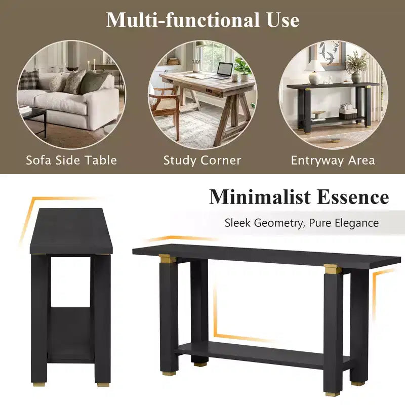 Console Minimaliste avec Rangement, Table d'Entrée en Bois avec Étagère Ouverte, Table de Couloir Style Ferme