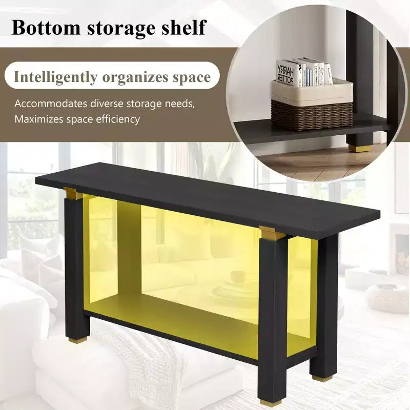 Console Minimaliste avec Rangement, Table d'Entrée en Bois avec Étagère Ouverte, Table de Couloir Style Ferme