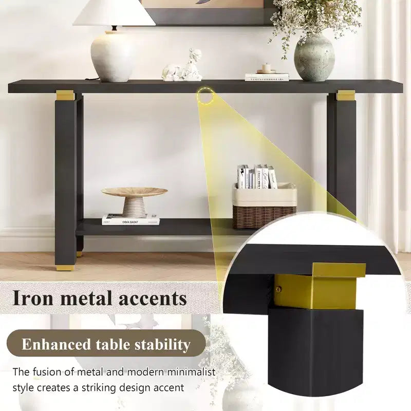 Console Minimaliste avec Rangement, Table d'Entrée en Bois avec Étagère Ouverte, Table de Couloir Style Ferme