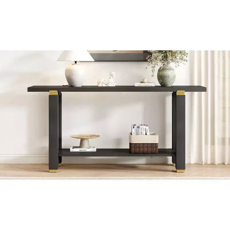 Console Minimaliste avec Rangement, Table d'Entrée en Bois avec Étagère Ouverte, Table de Couloir Style Ferme