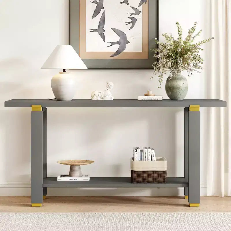 Console Minimaliste avec Rangement, Table d'Entrée en Bois avec Étagère Ouverte, Table de Couloir Style Ferme
