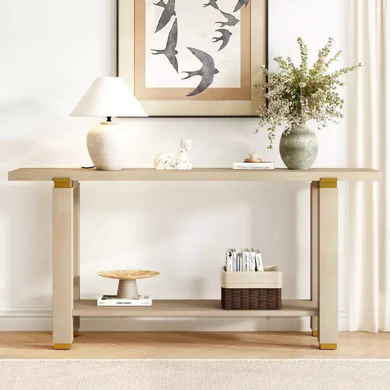 Console Minimaliste avec Rangement, Table d'Entrée en Bois avec Étagère Ouverte, Table de Couloir Style Ferme