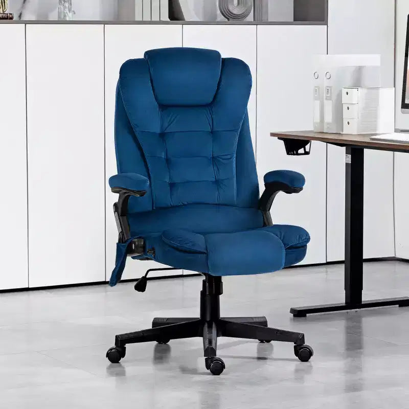Fauteuil de bureau de direction 6 points chauffant, fauteuil de bureau de massage vibrant à dossier haut en velours