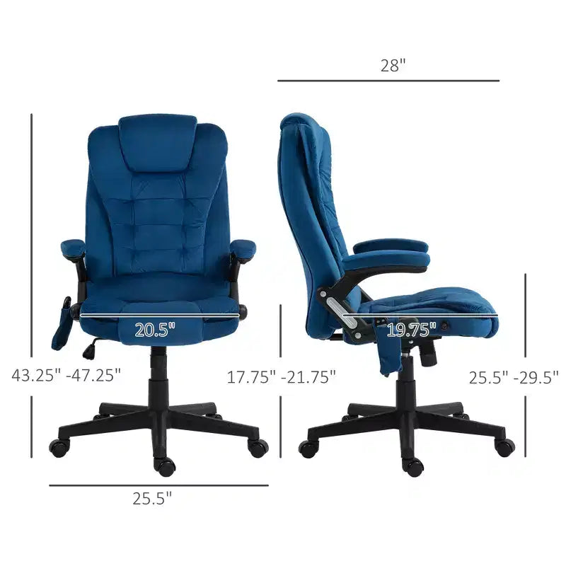 Fauteuil de bureau de direction 6 points chauffant, fauteuil de bureau de massage vibrant à dossier haut en velours