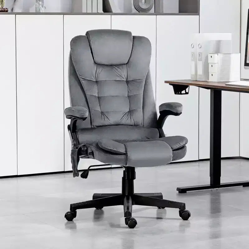 Fauteuil de bureau de direction 6 points chauffant, fauteuil de bureau de massage vibrant à dossier haut en velours