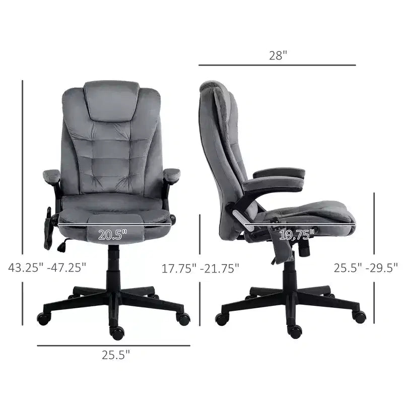 Fauteuil de bureau de direction 6 points chauffant, fauteuil de bureau de massage vibrant à dossier haut en velours