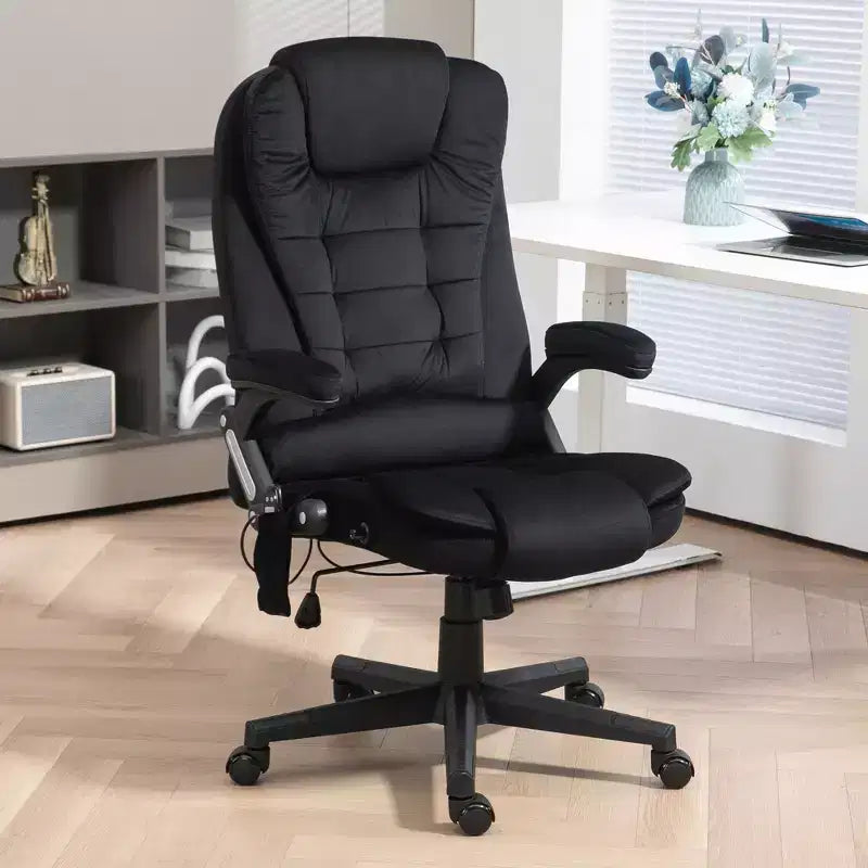 Fauteuil de bureau de direction 6 points chauffant, fauteuil de bureau de massage vibrant à dossier haut en velours