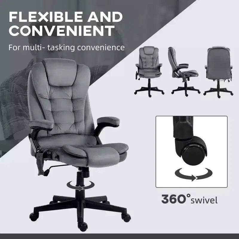 Fauteuil de bureau de direction 6 points chauffant, fauteuil de bureau de massage vibrant à dossier haut en velours