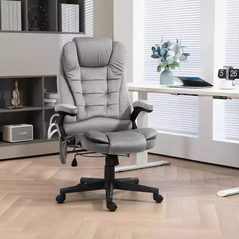 Fauteuil de bureau de direction 6 points chauffant, fauteuil de bureau de massage vibrant à dossier haut en velours