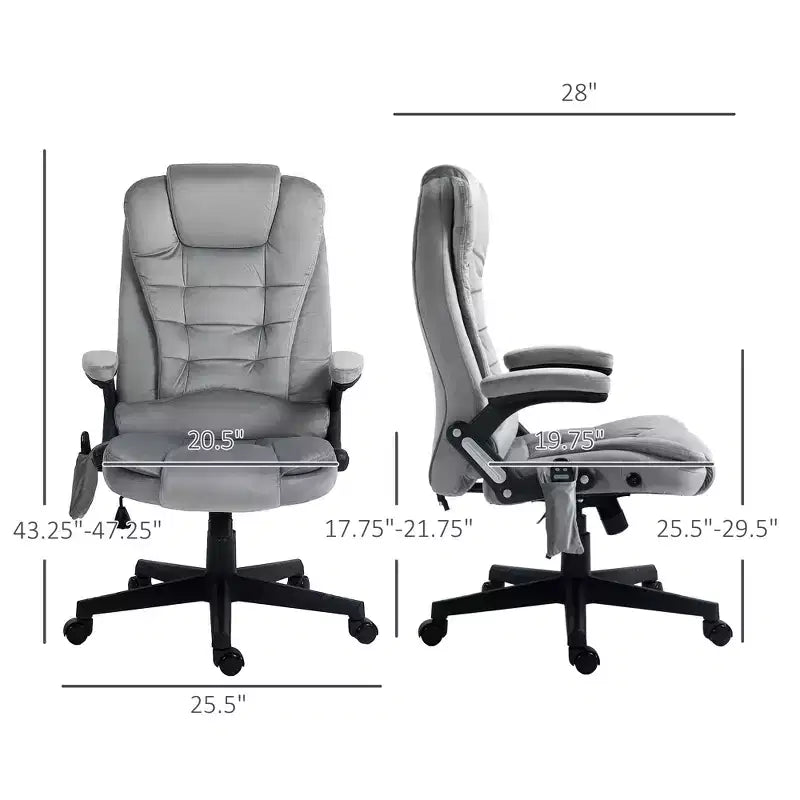 Fauteuil de bureau de direction 6 points chauffant, fauteuil de bureau de massage vibrant à dossier haut en velours