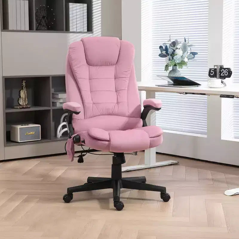 Fauteuil de bureau de direction 6 points chauffant, fauteuil de bureau de massage vibrant à dossier haut en velours