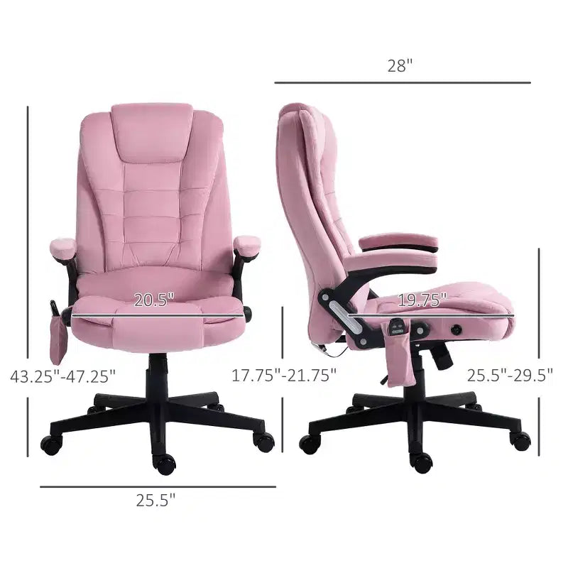 Fauteuil de bureau de direction 6 points chauffant, fauteuil de bureau de massage vibrant à dossier haut en velours