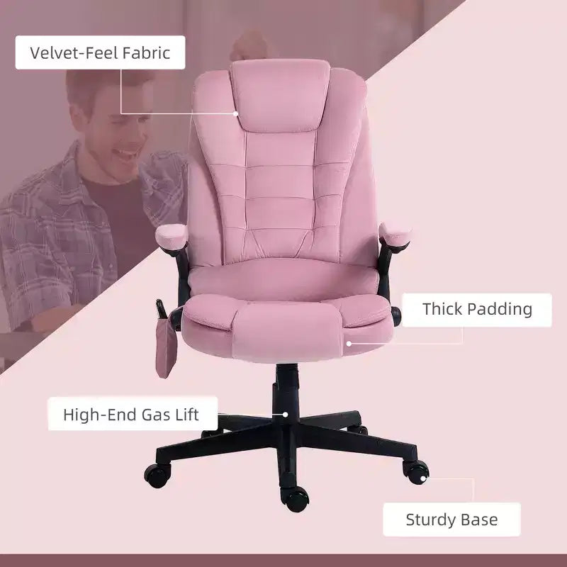 Fauteuil de bureau de direction 6 points chauffant, fauteuil de bureau de massage vibrant à dossier haut en velours