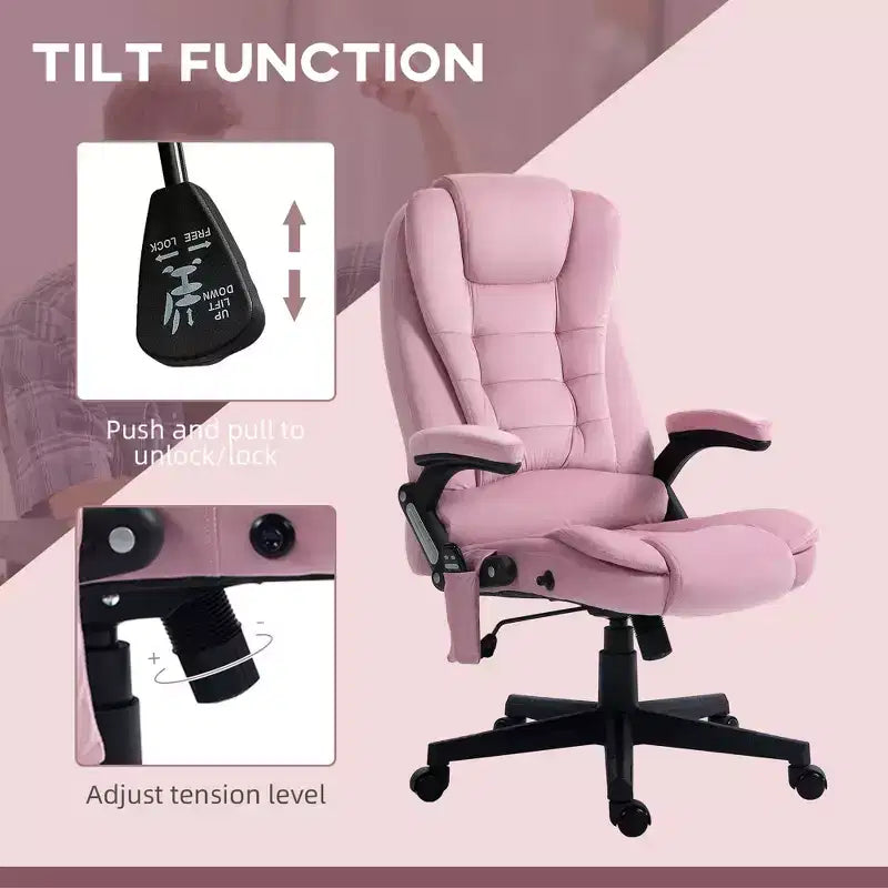 Fauteuil de bureau de direction 6 points chauffant, fauteuil de bureau de massage vibrant à dossier haut en velours