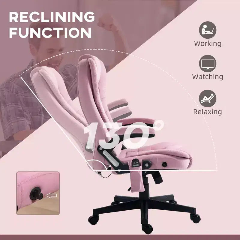 Fauteuil de bureau de direction 6 points chauffant, fauteuil de bureau de massage vibrant à dossier haut en velours