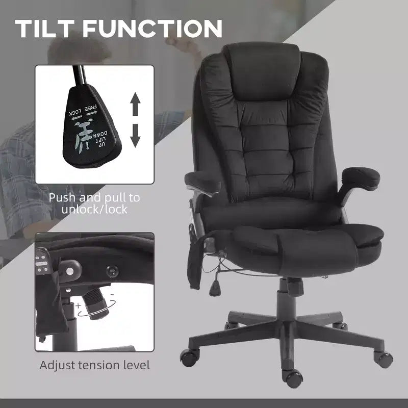 Fauteuil de bureau de direction 6 points chauffant, fauteuil de bureau de massage vibrant à dossier haut en velours